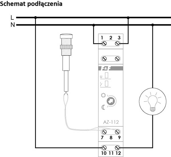 Schemat połączeń czujnika zmierzchowego marki F&F 